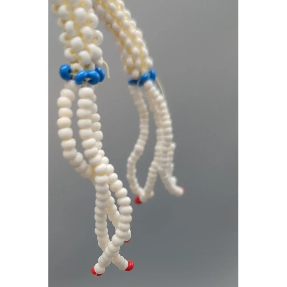 Vintage Beaded Belt‎ Or Necklace Plastic Seed Beads White Floral Boho American